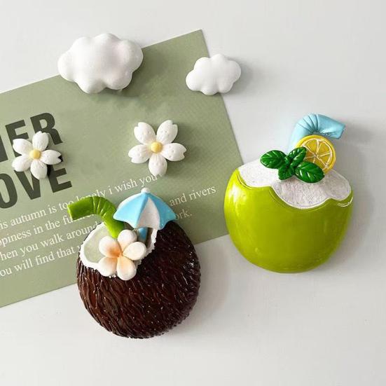 3D Coconut Drink Fridge Magnet Summer Beach Resin Coconut Juice Magnetic Refrigerator Accessories Home Office Kitchen Decoration