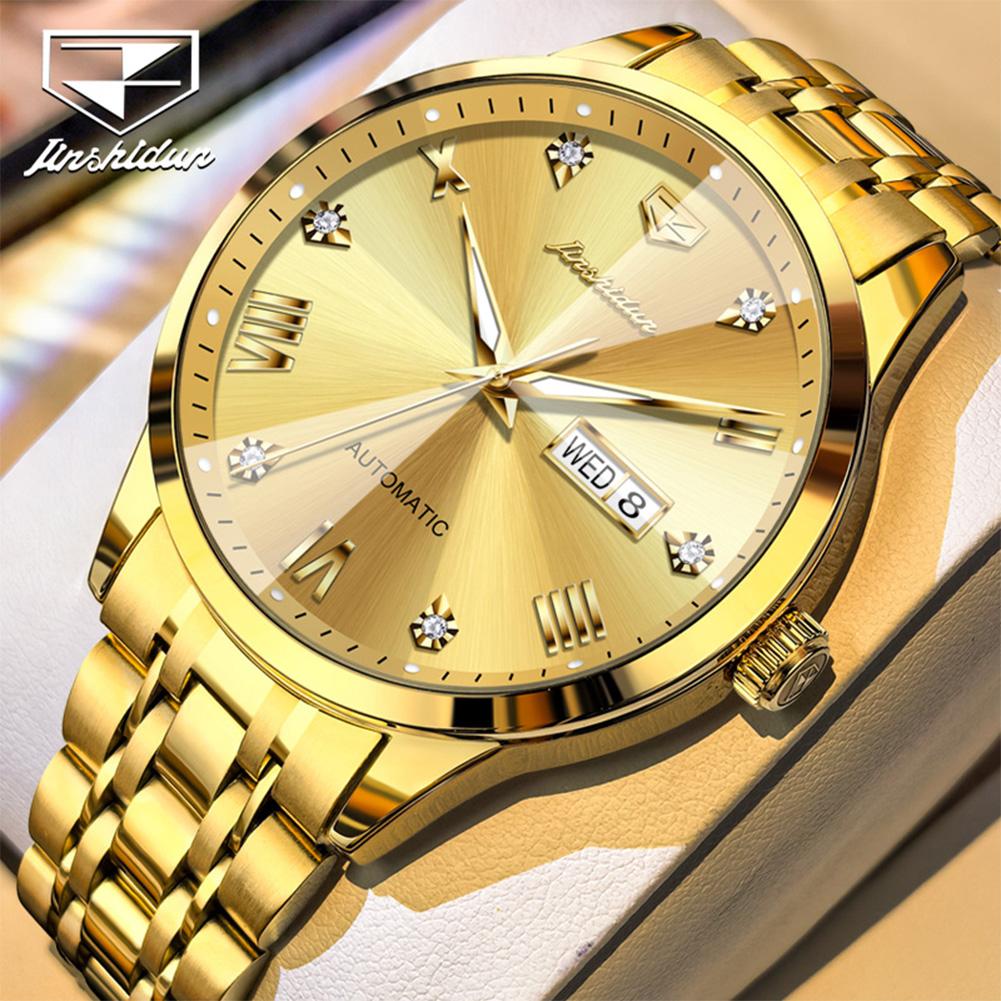 JSDUN 8998 Original Mens Watch Automatic Mechanical Watches for Men Stainless Steel Waterproof Super Luminous Day Date Watches