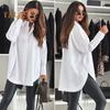 Women Casual Shirt Lapel Long Sleeve Single Breasted Shirt Tops Solid Color Loose Fit Commuting Style Office Lady Shirt