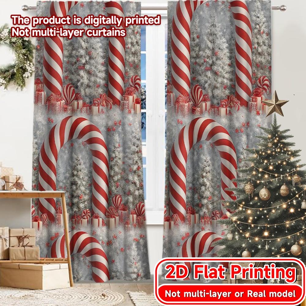 Набор из 2 штук Ткань для штор Candy Cane Wonderland Chic с плоской печатью Универсальные полиэстеровые шторы Подарки Идеально для гостиной Идеально для сидения