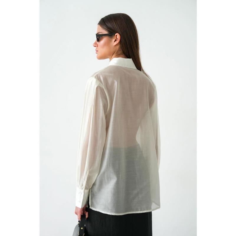 Women S Long Sleeve Lapel Sheer Tencel Blend Shirt For Commute