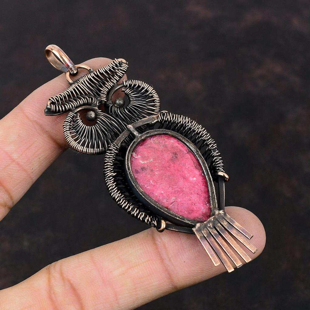 Thulite Pendant Copper Wire Wrapped Pendant Gemstone Pendant Handmade Thulite Jewelry Beautiful Owl Pendant Copper Wire Jewelry Wedding Gift