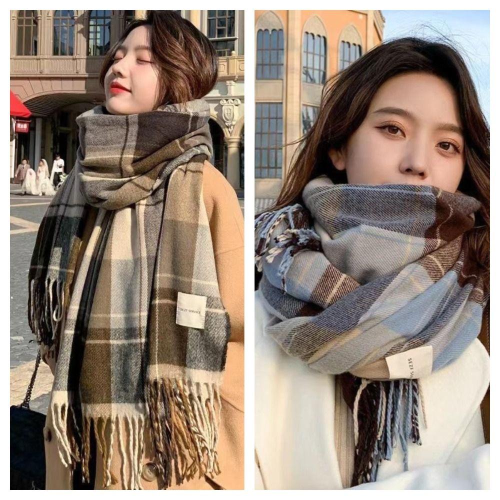 Soft Winter Plaid Scarf Warm Wrap Shawls New Long Tassel Scarves Girls