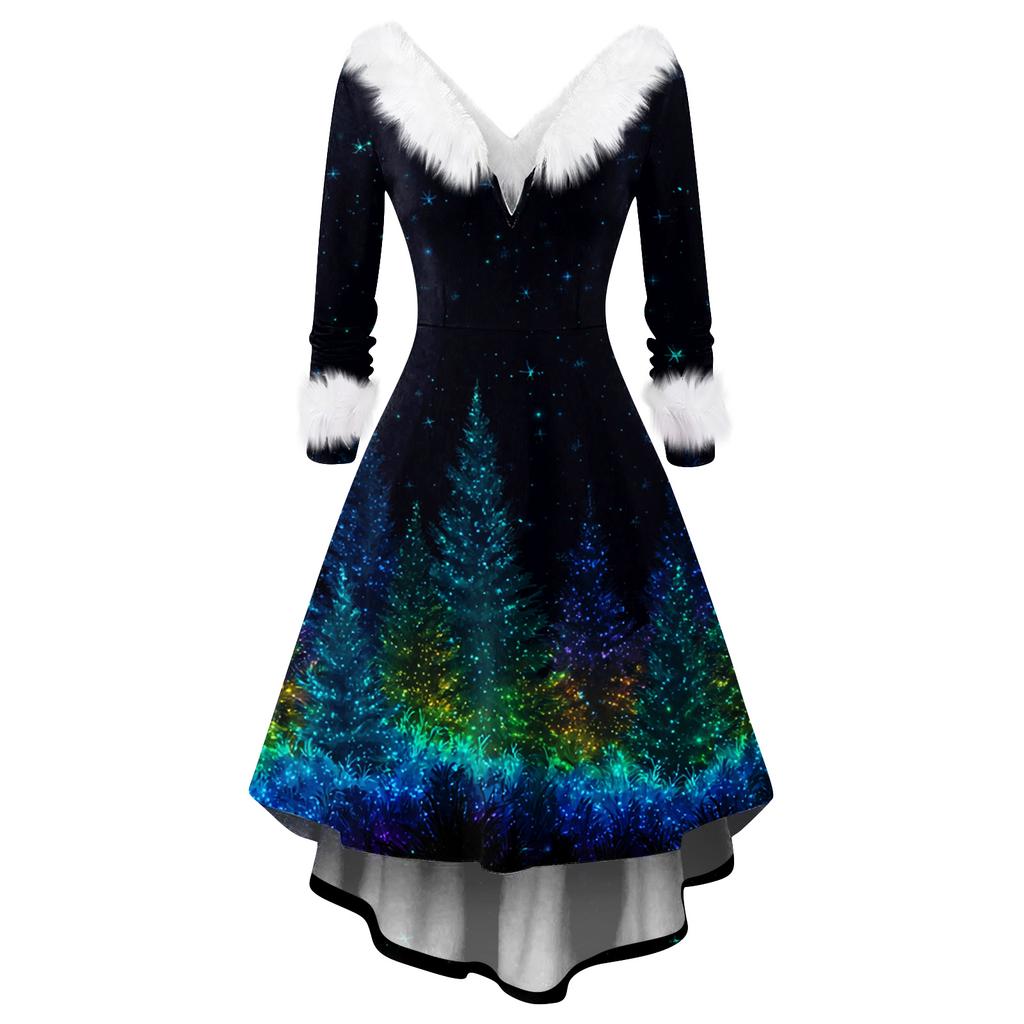 Женское модное повседневное приталенное платье с рождественским принтом для вечеринки с длинными рукавами