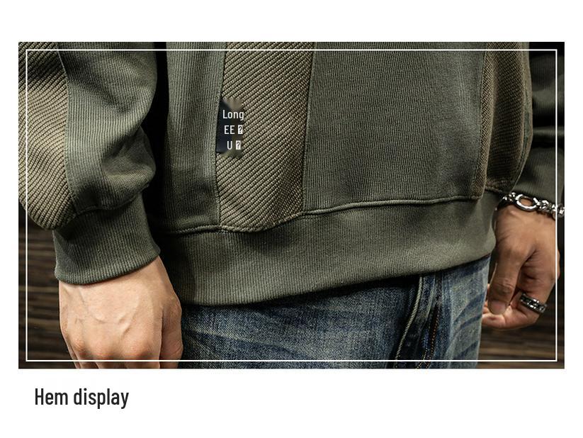 Мужская ретро-толстовка с пэчворком: Тяжелый, Свободный крой, Большой размер, Длинный рукав для Осени и Зимы