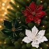 27cm Fake Flower Fabric Plastic Xmas Tree Decorations New Glitter Poinsettia  Xmas