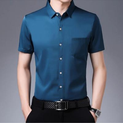 Новая мужская рубашка business casual с коротким рукавом, однотонная, устойчивая к складкам, не мнется, удобная, для любого сезона, универсальный топ