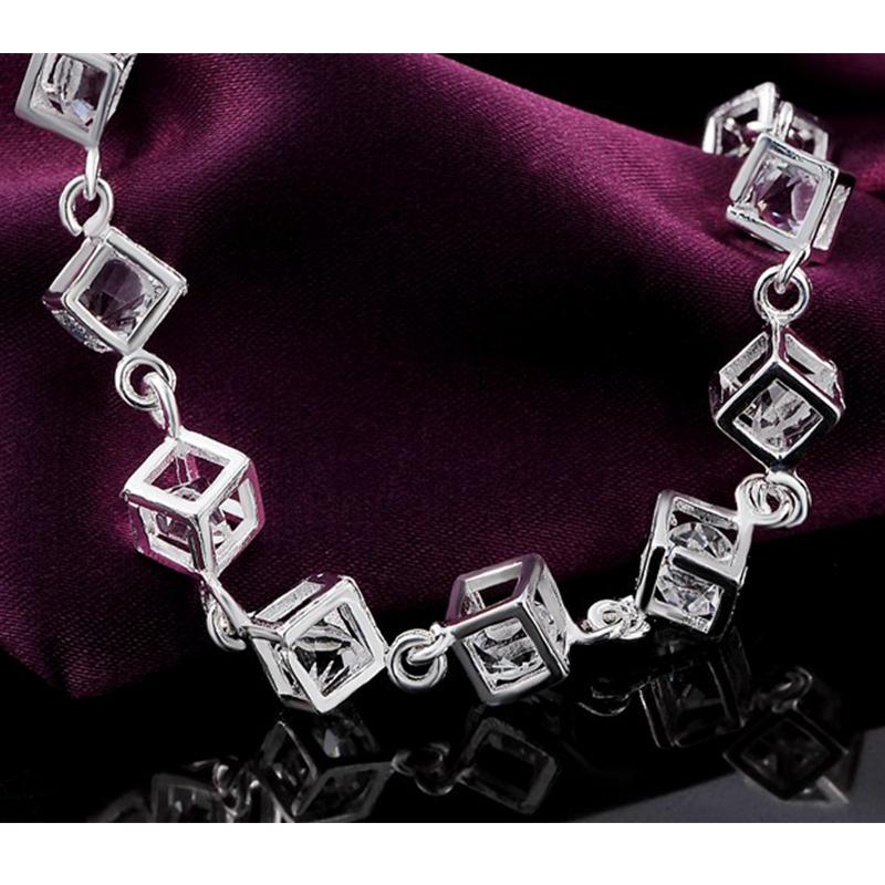 925 Sterling Silver Square Zirconium Stone Bracelet, Wedding Fashion Jewelry