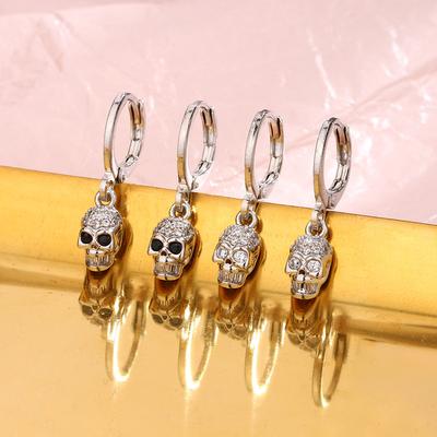 Sijing Tide Cool Horror Ghost Head Ear Buckle Trend Earrings Zircon Black Eyes Skull Earrings