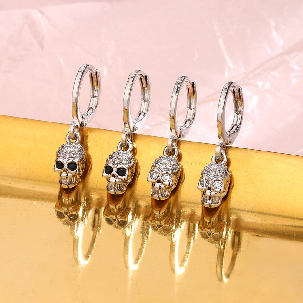 Sijing Tide Cool Horror Ghost Head Ear Buckle Trend Earrings Zircon Black Eyes Skull Earrings for Women Men Gothic Punk Jewelry Gift