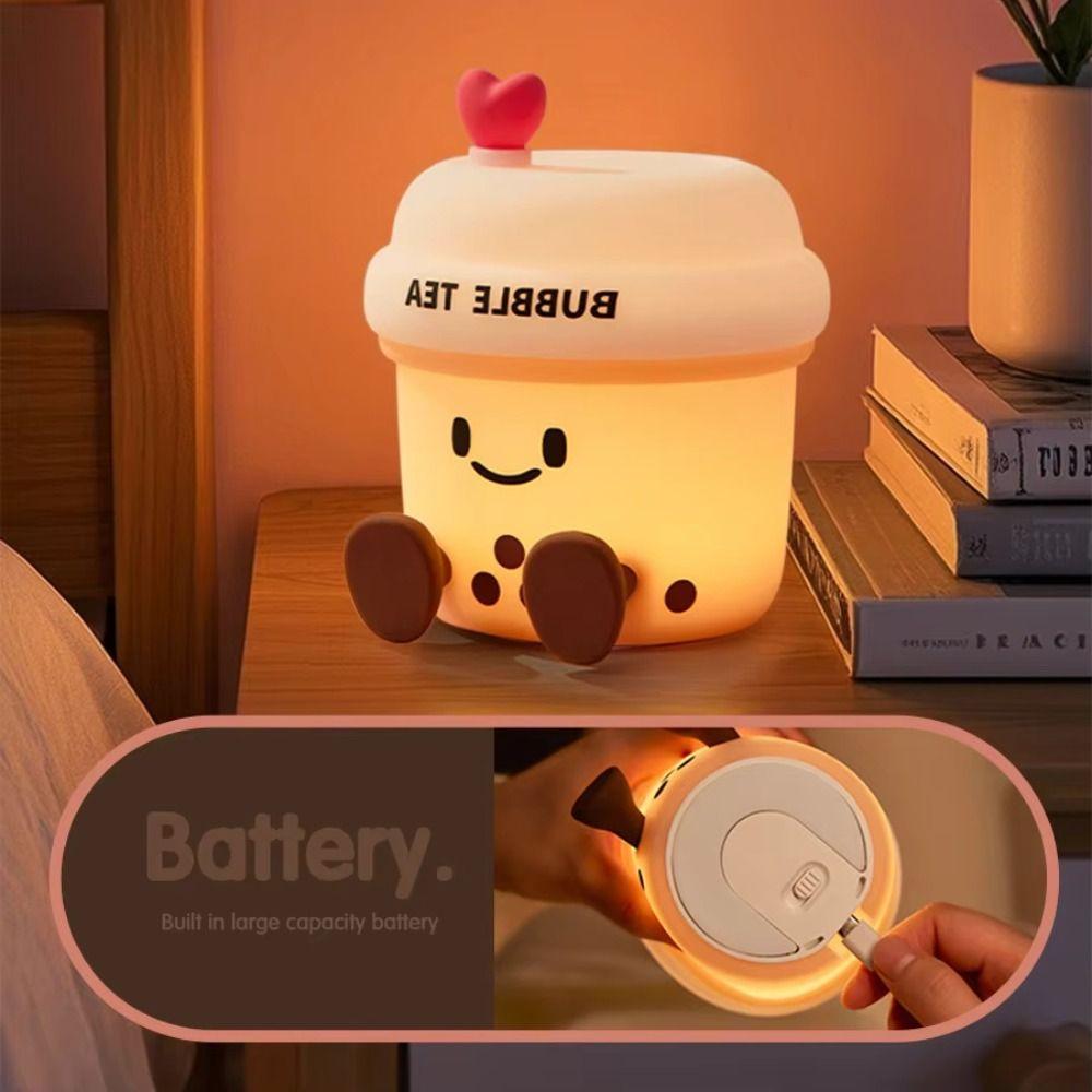 Led Light Milk Tea Cup Night Light Silicone Material Cartoon Table Lamp  Bedroom Decor