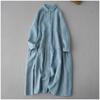 Spring Women's Cotton and Linen Long Sleeved Mid Length Shirt Dress
