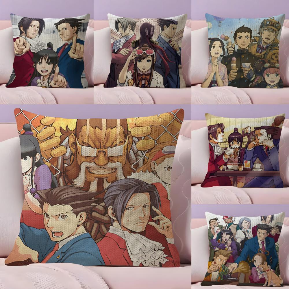 AAce AttorneyY Anime Cushion Cover Natural Linen Pillow Case DoubleSided Print Decorative Sofa Pillowcase Home Decor Gift