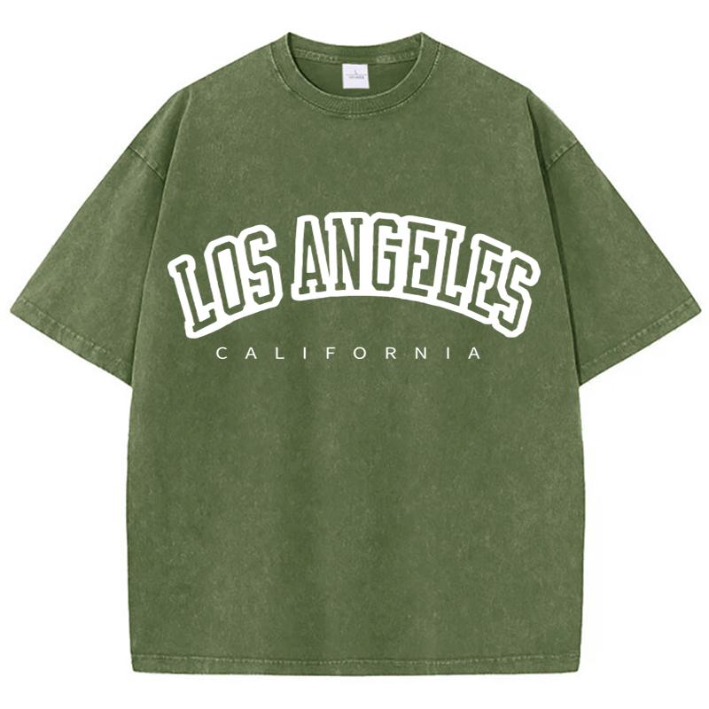 Women'S Cotton Washed T-Shirts Fashion O-Neck Distressed Short Sleeve Los Angeles Usa Print Tops Summer Street Female Clothes