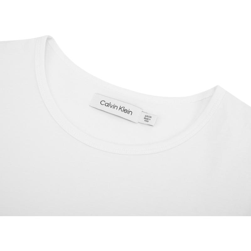 Calvin Klein Простая белая летняя коллекция с вышитыми буквами, повседневное хлопковое удобное круглое платье с коротким рукавом, белые женские платья 40WI334
