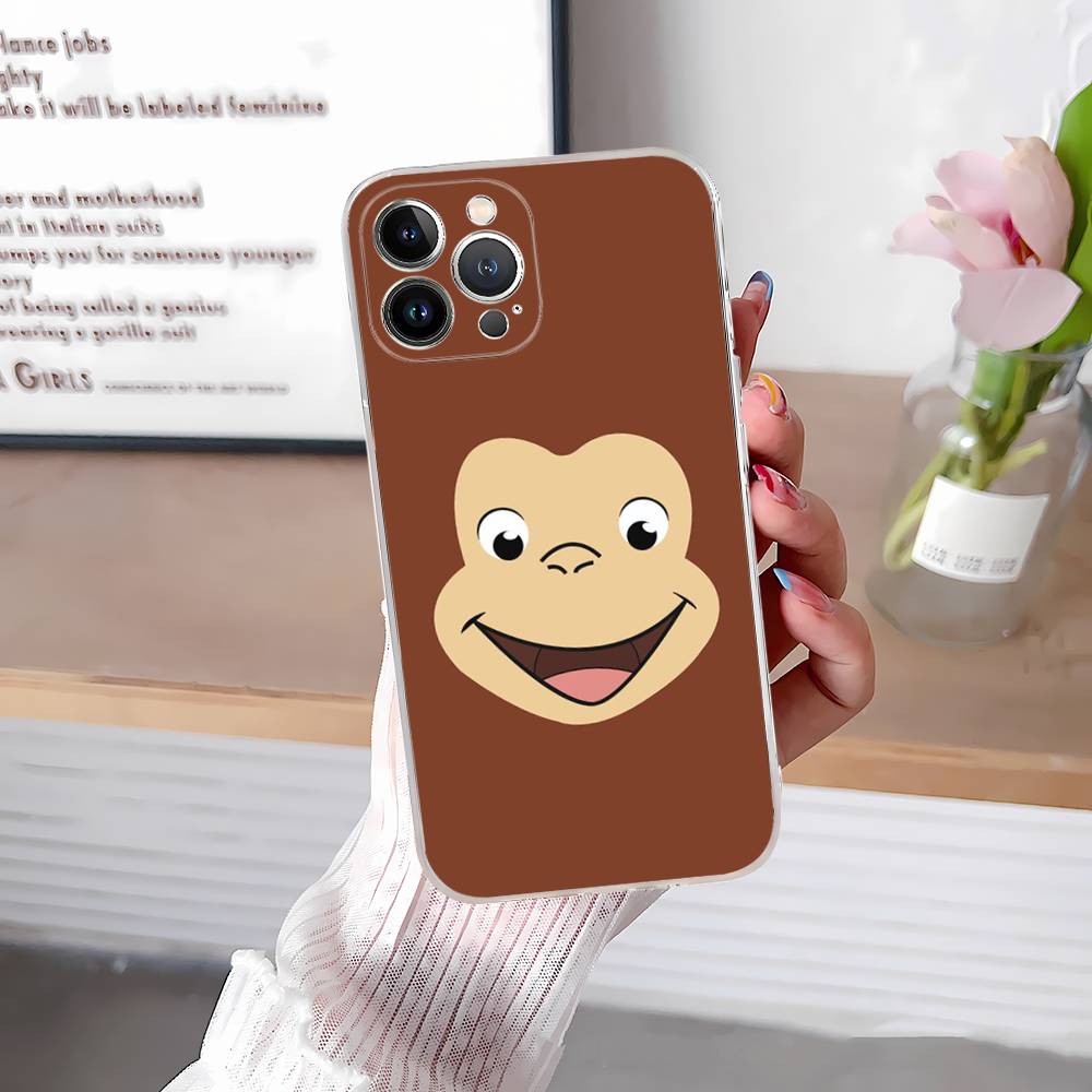 Cute C-Curious G-George Monkey for iPhone 17 16 15 14 13 12 11 Pro Max Plus Transparent Soft TPU Phone Cover