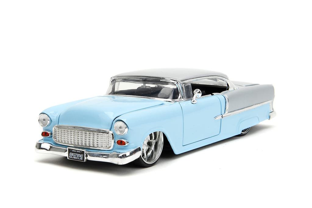 Большие мускулы 1:24 1955 Chevrolet Bel Air Металлическая модель автомобиля - Игрушка для детей и взрослых (Светло-синий)