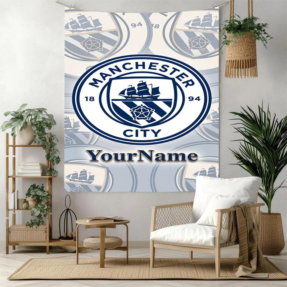 Manchester City Custom Your Name Wall Decor Tapestry Art For Pet Memorial Birthdaywedding Party Backdrop Family Gift