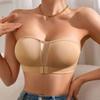Мягкие бюстгальтеры без подкладки для женщин, бюстгальтер без бретелек, бесшовный бюстгальтер без косточек, пуговицы спереди, сетчатая строчка, топ-труба