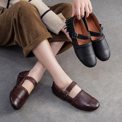 Мода GKTINOO Натуральная кожа Однотонная Пряжка для ремня Женская обувь 2025 Осень Новинка Ретро Универсальная Кисточка Круглый носок Мягкая подошва Балетки