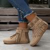 2024 Autumn/Winter Flat Fringe Ankle Boots with Buckle - European & American Style Retro Martin Knight Boots
