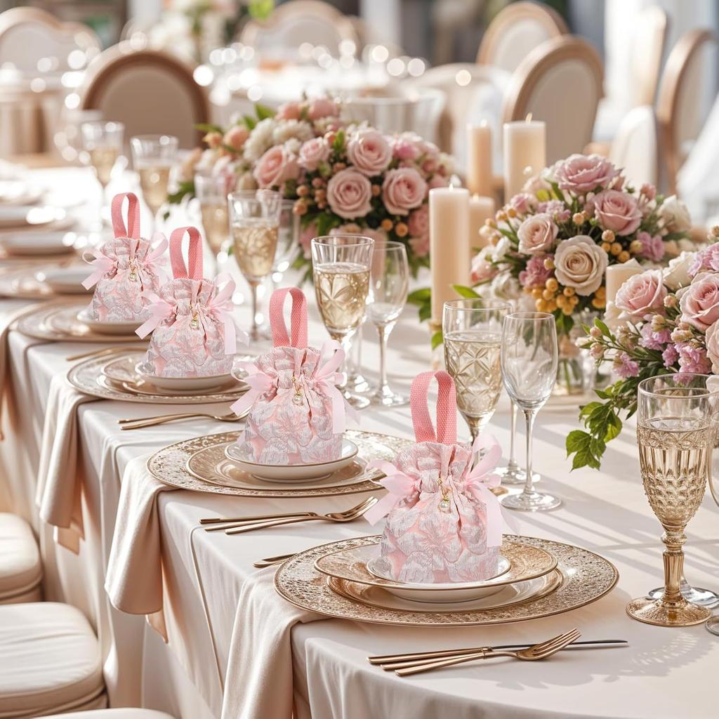 10 шт. Маленькие цветочные подарочные пакеты, холщовые розовые подарочные пакеты, мини-мешки для подарков на шнурке для вечеринки в честь рождения ребенка, девичника, дня рождения, свадьбы