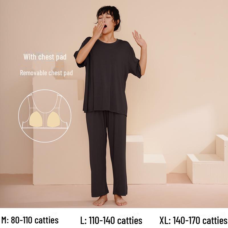 Женский летний пижамный комплект из модального хлопка с короткими рукавами и нагрудной накладкой