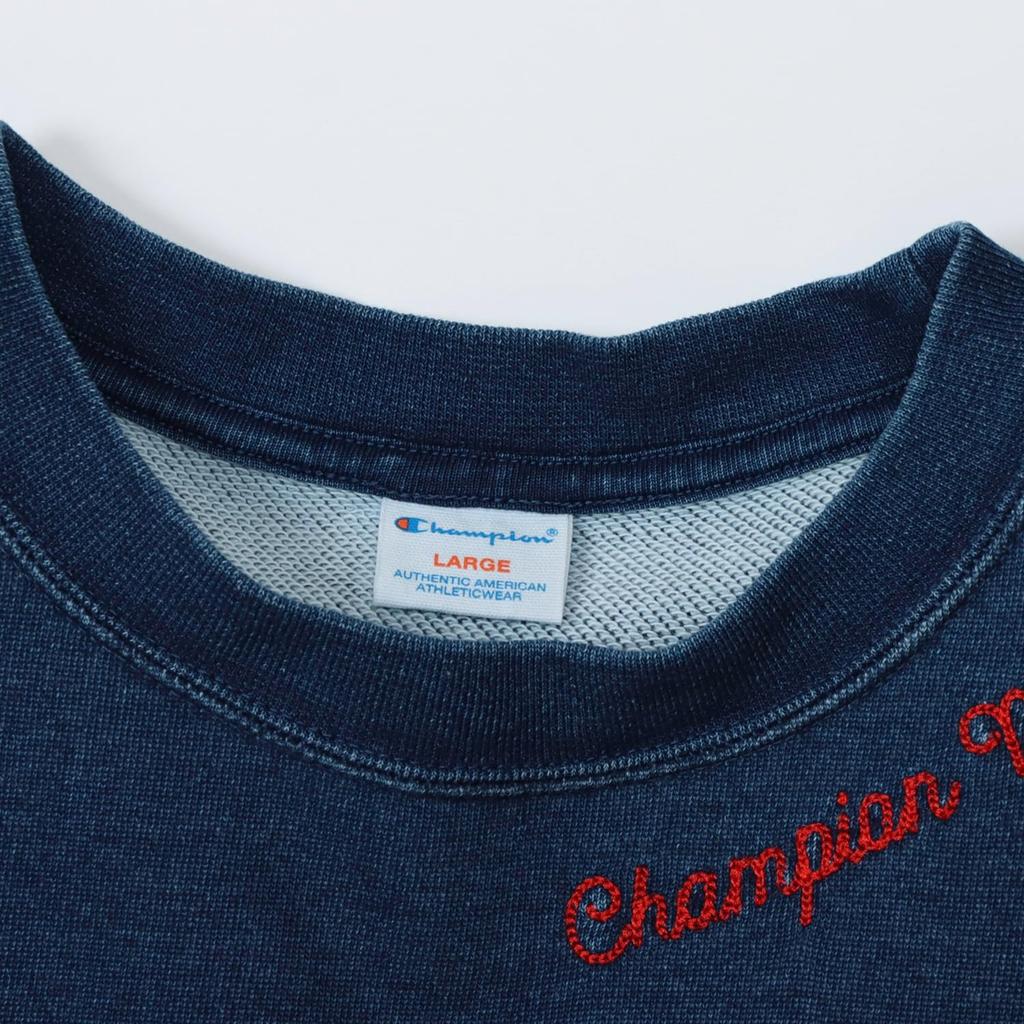 Свитшот Champion Cotton USA свободного кроя с короткими рукавами и вышитой отделкой для мужчин, выстиранный, синий, C3-B011