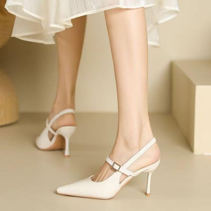 Temperament Pointed High Heels Bag Head Sandals 2025 Spring and Autumn New French Stiletto Black Fairy Shoes Single Shoes