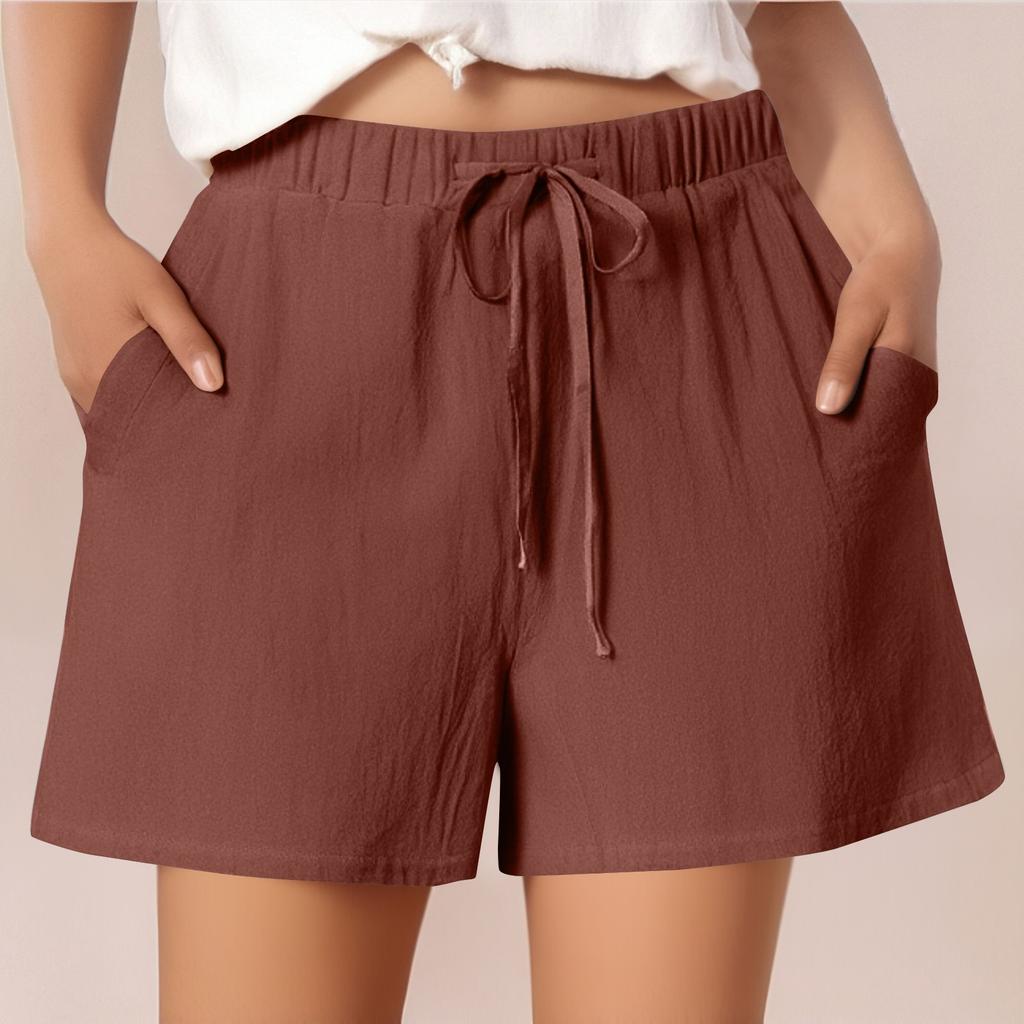 Женские повседневные хлопковые и льняные однотонные свободные шорты со шнуровкой и эластичным поясом длиной три четверти