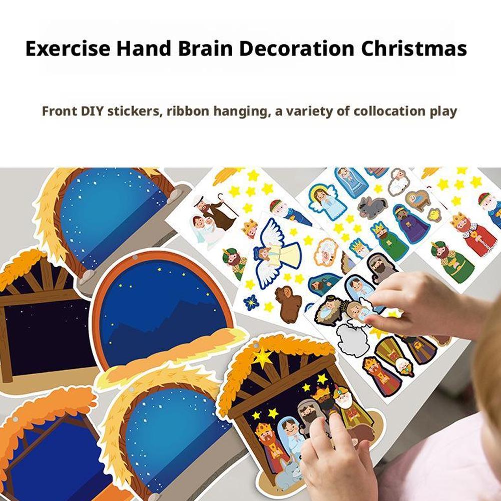 24 листа рождественских наклеек для детей, DIY пазлы, игры, игрушки, дети делают рождественскую сцену, наклейки, забавные рождественские поделки, подарки
