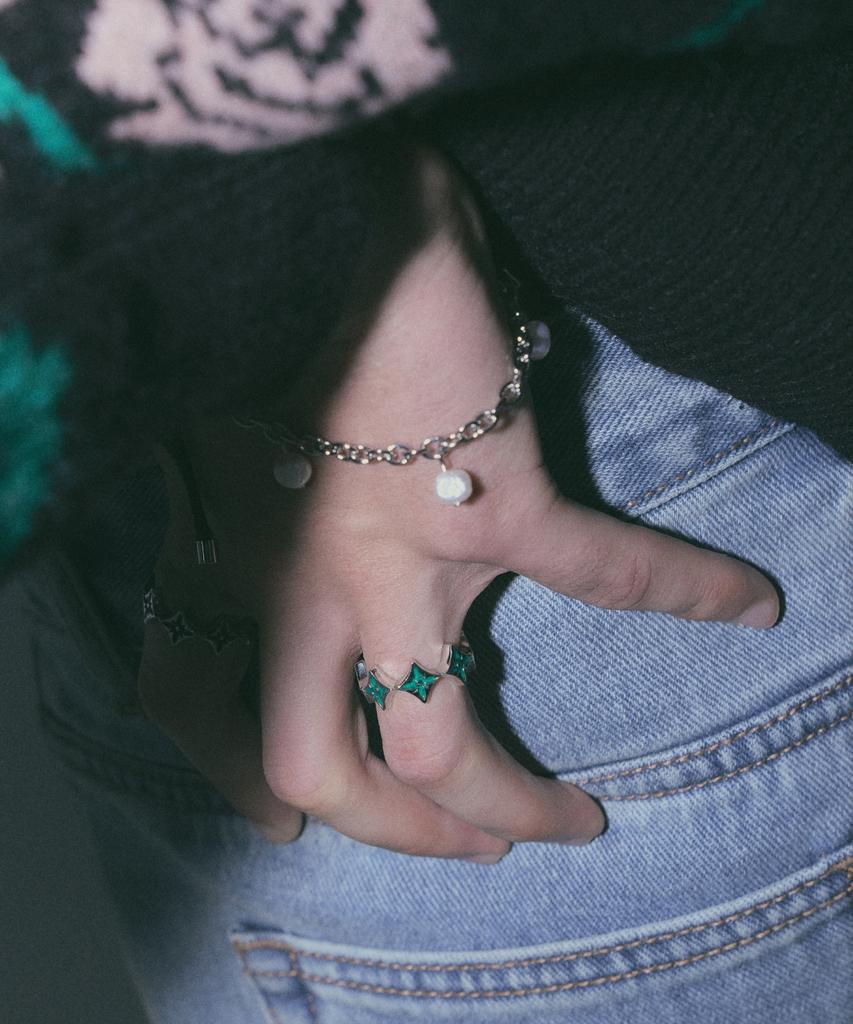 Ag47 I Need. Ring- 07 Green Flower Point Open Ring