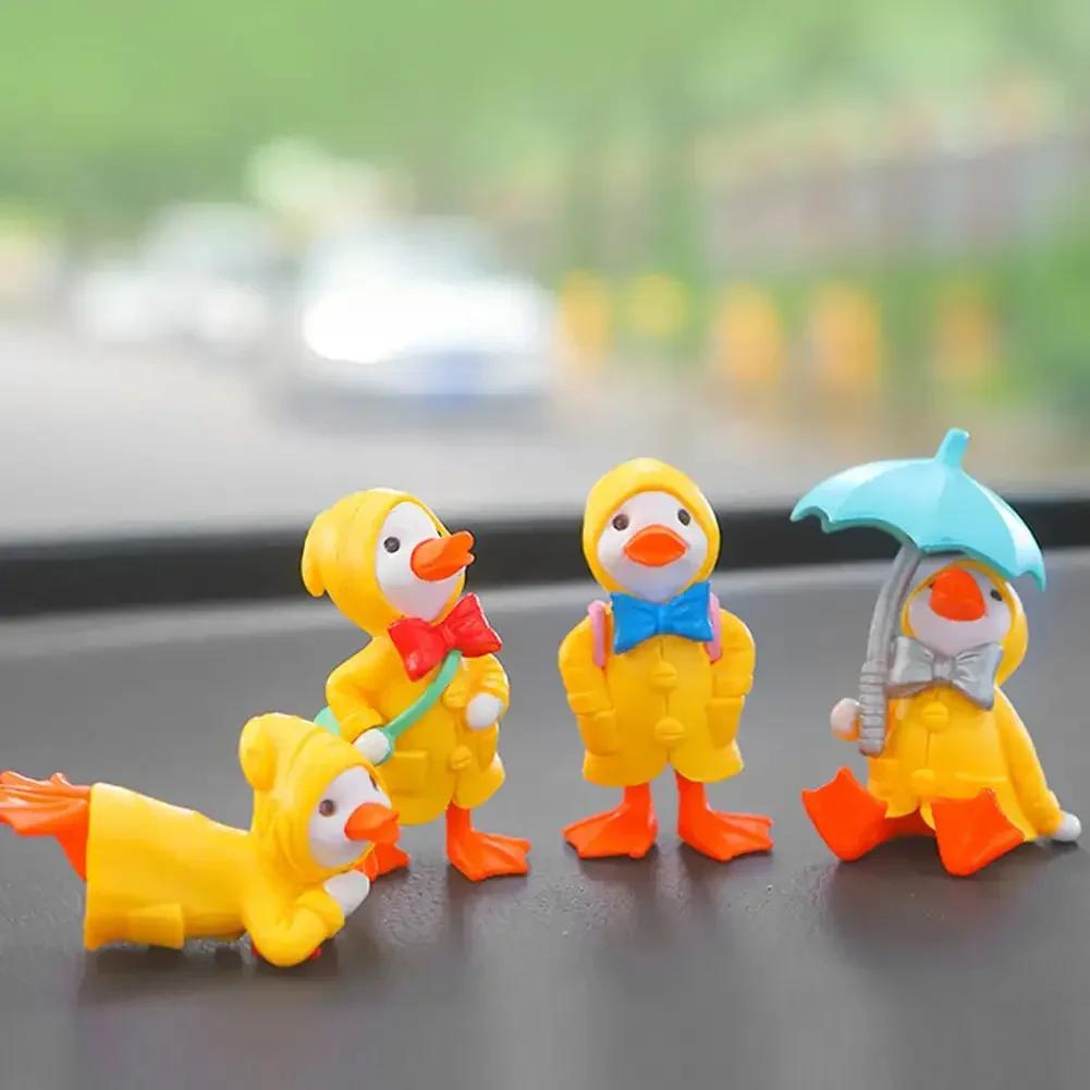 4 шт./набор зонтик-плащ, милая мультяшная утка, миниатюрная фигурка, украшения, желтые утята, фигурка для миниатюрного садового декора