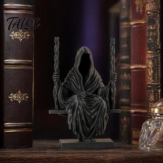 3D-печатная статуэтка Жнеца в сидячем положении Talos, Безликий Человек в Черной Мантии на Качелях, Скульптура-Украшение в Готическом Плаще, Декоративная Фигурка в Темном Стиле
