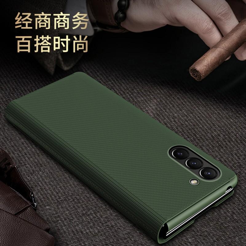 Full Coverage Flip Case With Kickstand Galaxy Z Fold 8 7 6 5 4 3 2 Ultra Kevlar Texture PU Leather Shockproof Cover