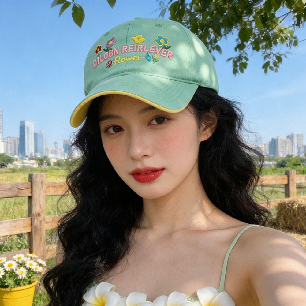 Cotton Floral Baseball Cap Letter Embroidered Streetwear Hats Casual Peaked Cap  For Women Girls