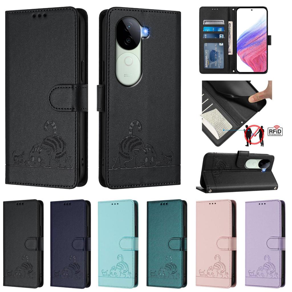 Магнитный чехол-бумажник из кожи с откидной крышкой для VIVO V60 V50 V40 V30 Pro V29 Pro V27, с отделением для карт, противоударный, с подставкой