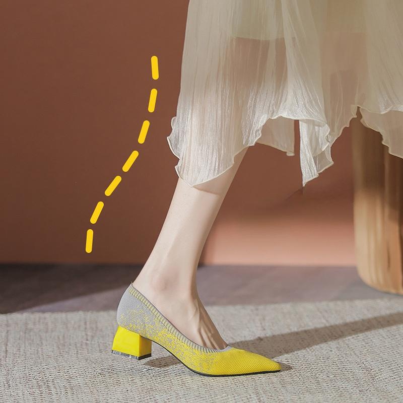 Модные туфли-лодочки женские 2024 новые универсальные вязаные туфли толстые каблуки и острые носки легкие туфли из сетки 40 Zapatos De Mujer