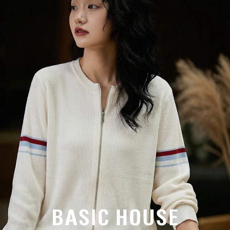 Женский вязаный свитер Basic House 2026 в полоску с двойной молнией