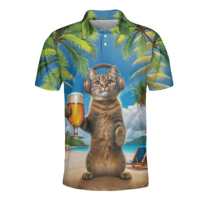 Cat Animal Pattern Men's T-Shirt Summer Casual Street Loose Fit Short Sleeve Top Polo Shirt