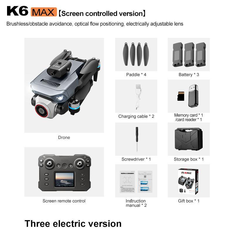 Новый K6 Max Версия с ЖК-экраном 4K HD Камера Бесколлекторный двигатель Дрон Обход препятствий Складной квадрокоптер Дрон Игрушка на радиоуправлении