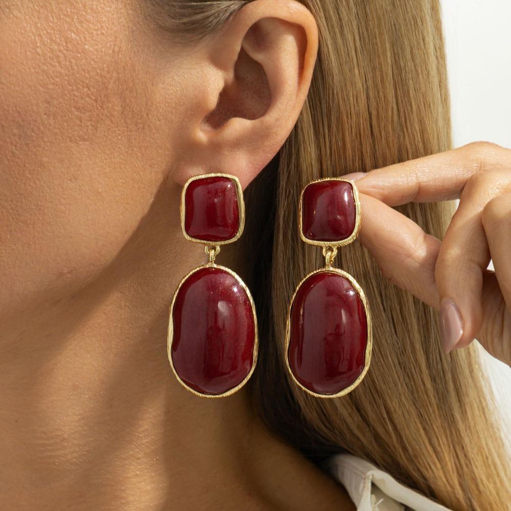 Винтажные серьги-подвески из смолы с драгоценными камнями, серьги из смолы и сплава, элегантные геометрические серьги, неправильной формы, милые серьги для пирсинга