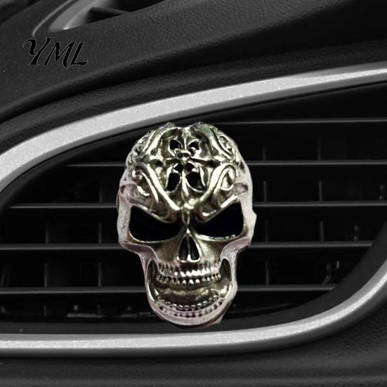 Creative Car Accessories for Drivers Skull Air Vent Clip, Retro Alloy Dashboard Auto Freshener Holder Trim Funny Head Interior Personalized