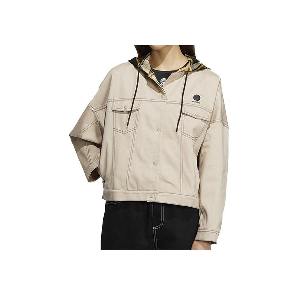 Adidas Нео короткая куртка на молнии с капюшоном и длинными рукавами Женская верхняя одежда цвета хаки IA6892