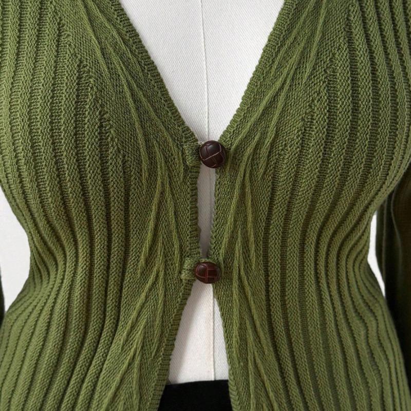 Новый вязаный свитер с глубоким V-вырезом, приталенный, с рукавами-клеш и кардиган на пуговицах