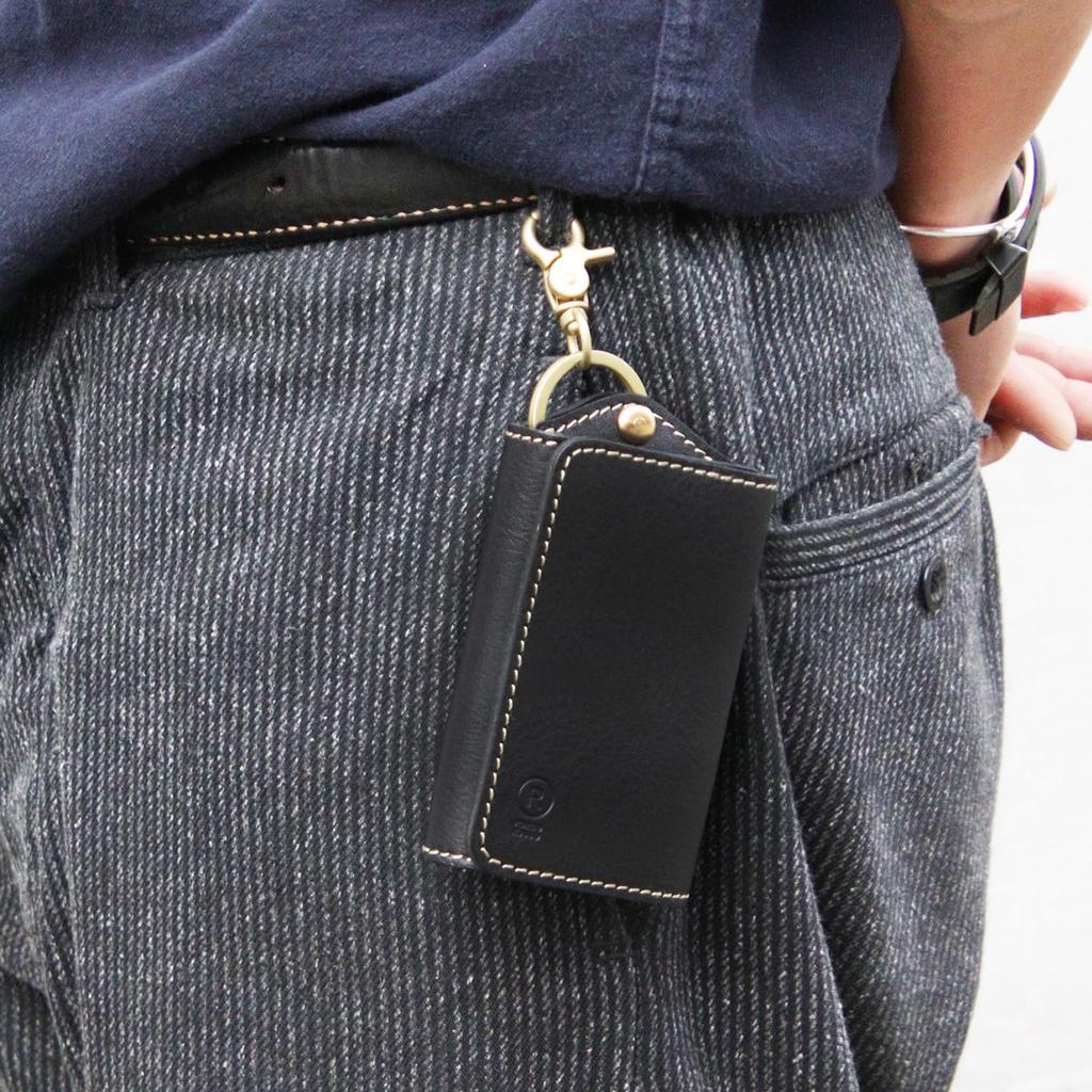 Key Case Smart Key with Card Holder Coin Purse Genuine Leather Tochigi Leather Smart Key Case Key Holder Brand Made in Japan Leather Black [Porco