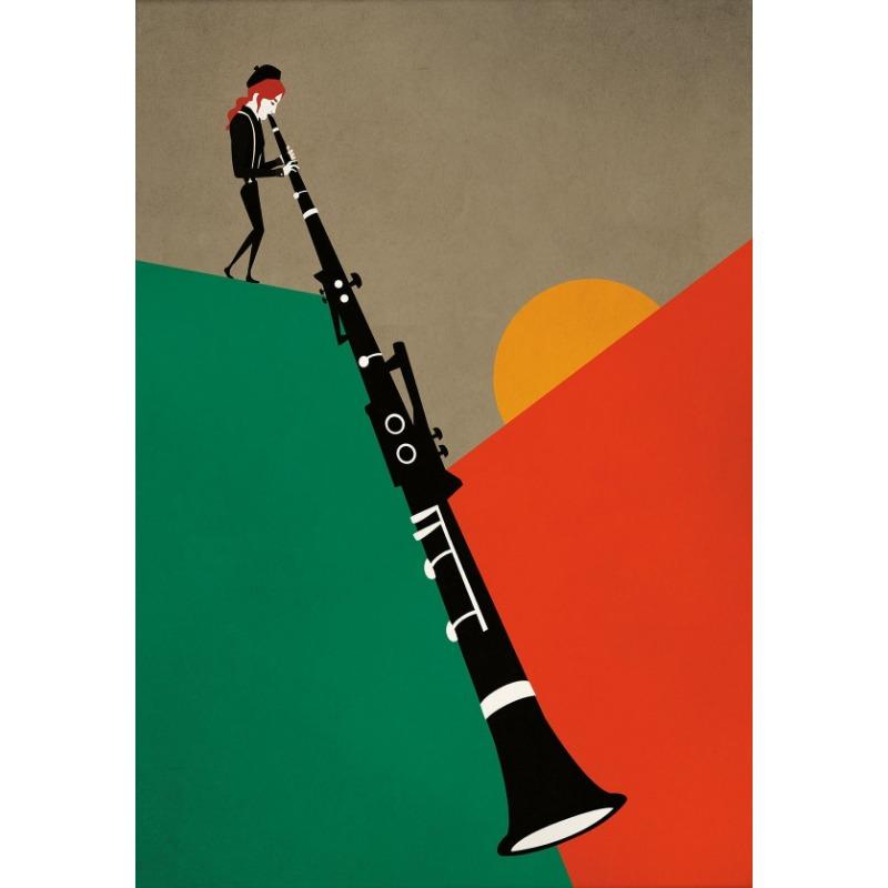 Mid Century Colorful Jazz Music Poster Instrument Player Trumpet Saxophone Canvas Painting Wall Art for Living Room Home Decor