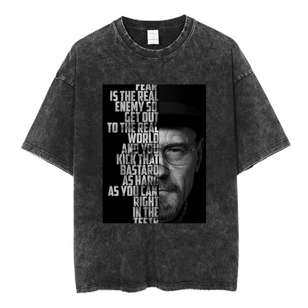 Unisex Los Pollos Hermanos Tshirt YK Breaking Bad Print Black Washed Oversized Short Sleeve Streetwear Tops