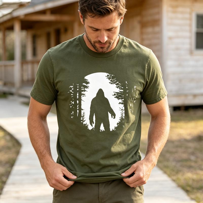 Bigfoot Forest Silhouette Print T Shirt Unisex Outdoor Hiking Casual Cotton Casual Fashion Cotton Oversized Y2k Top