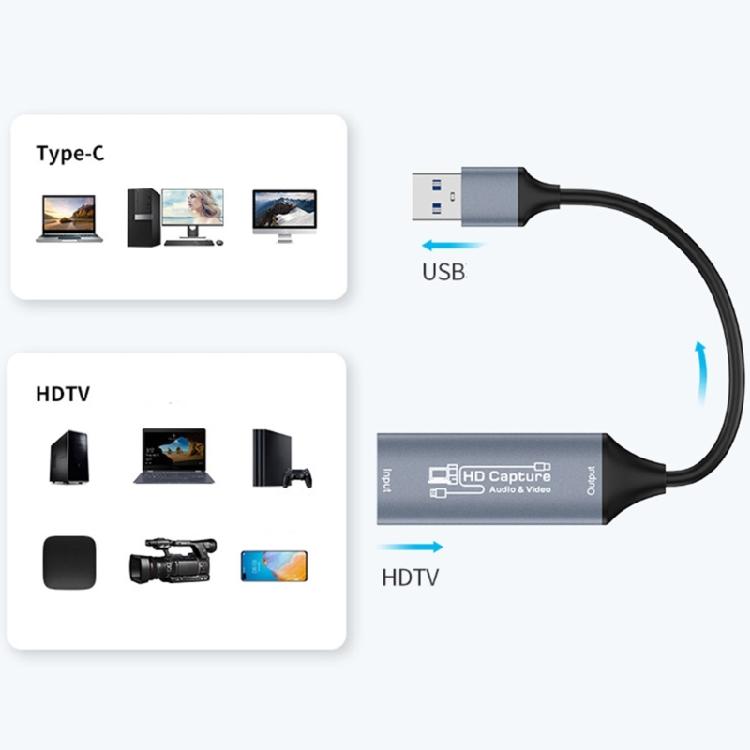 USB-карта захвата для видеозаписи, вывод 1080P60, металлический корпус, без задержек при стриминге, поддержка нескольких устройств